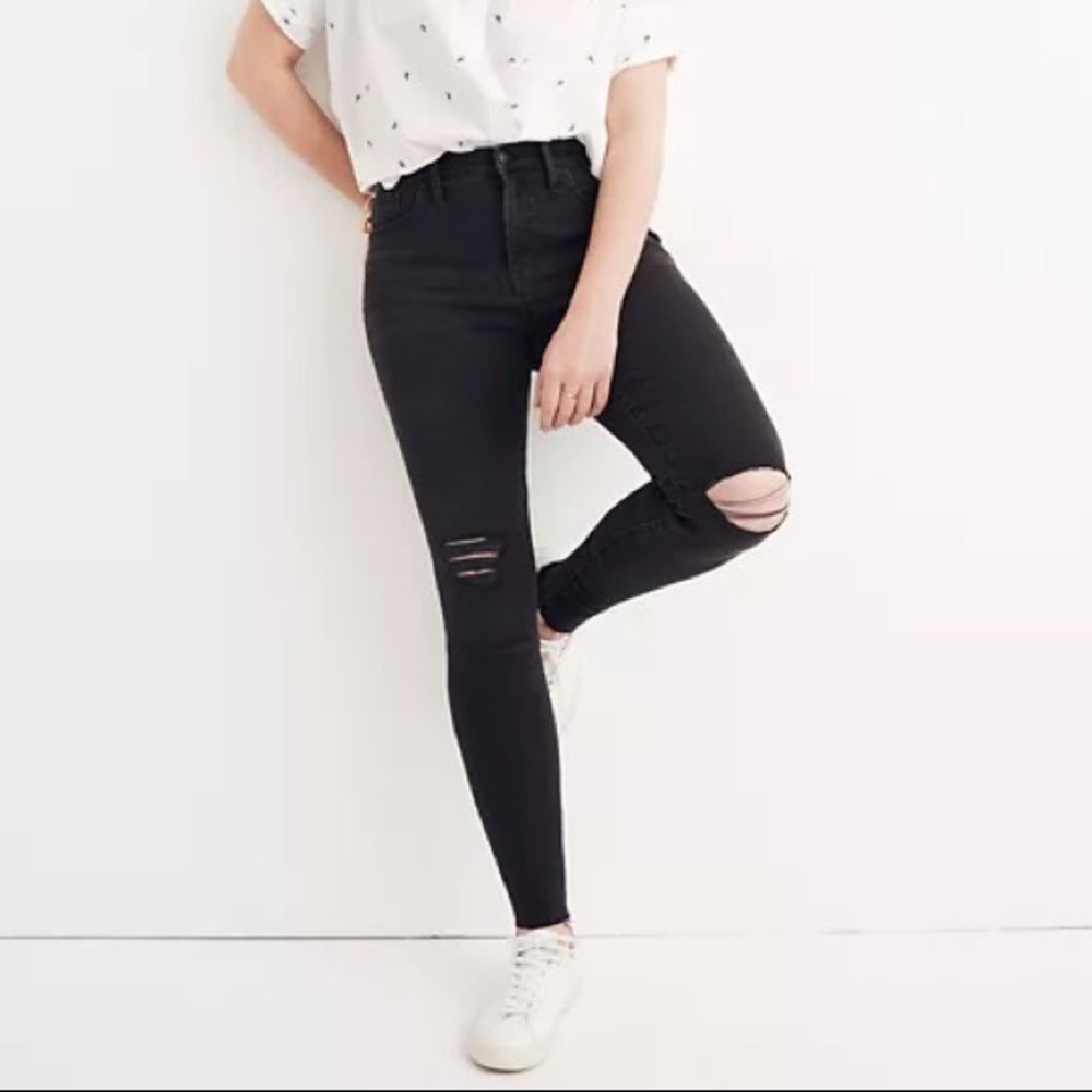 NWT Madewell 9” Mid-Rise Distressed Skinny Jeans - Black Sea - 25